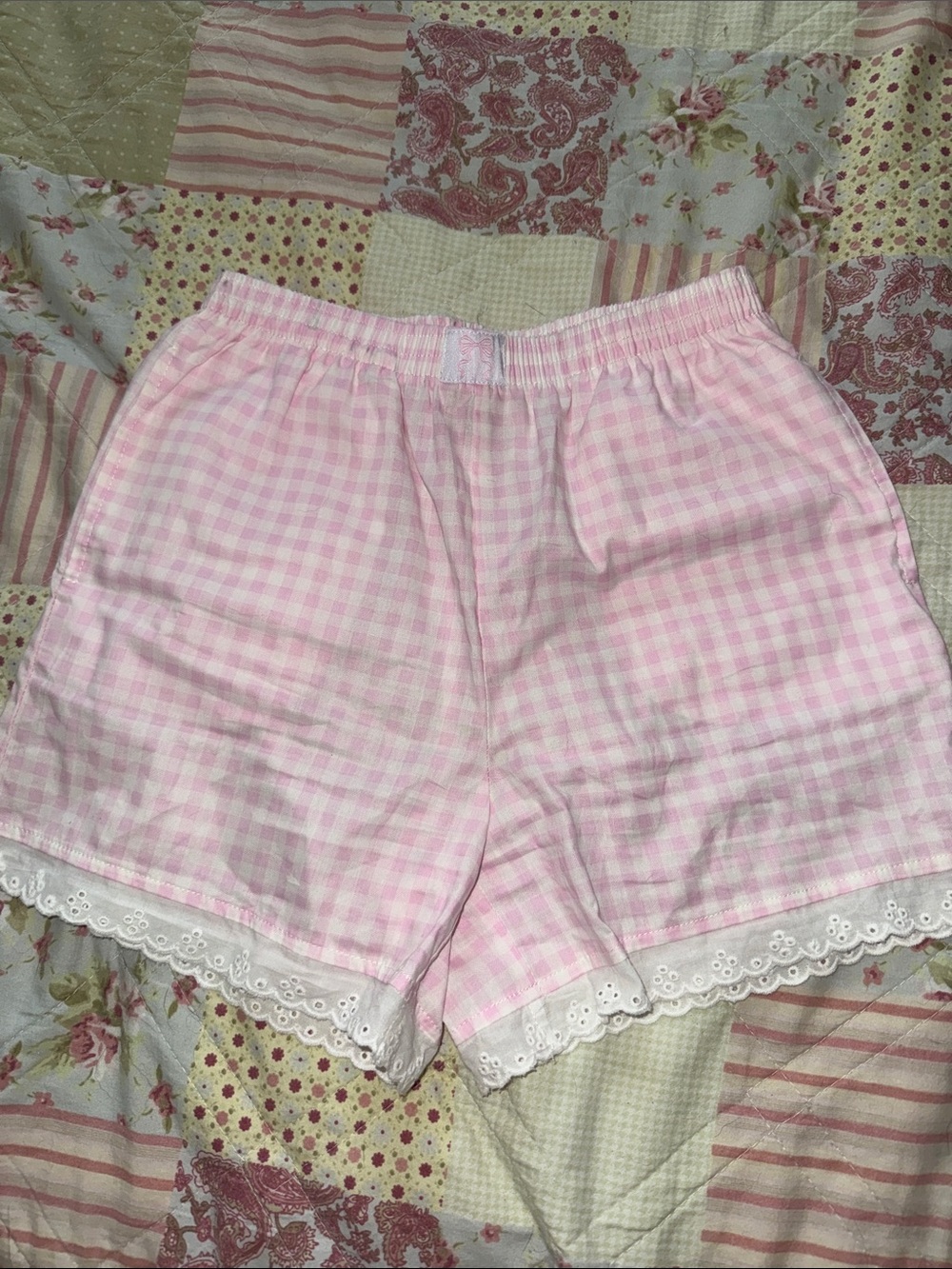 GAP Pink Gingham Girls Shorts with Eyelet Trim